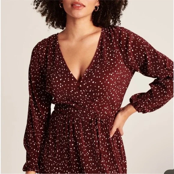 Abercrombie Satin Plisse A-Line Pleated Wrap Mini Dress - Picture 2 of 5